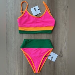 Beach Riot Neon Pink and Green Bikini Set Medium Top/XSmall Bottom